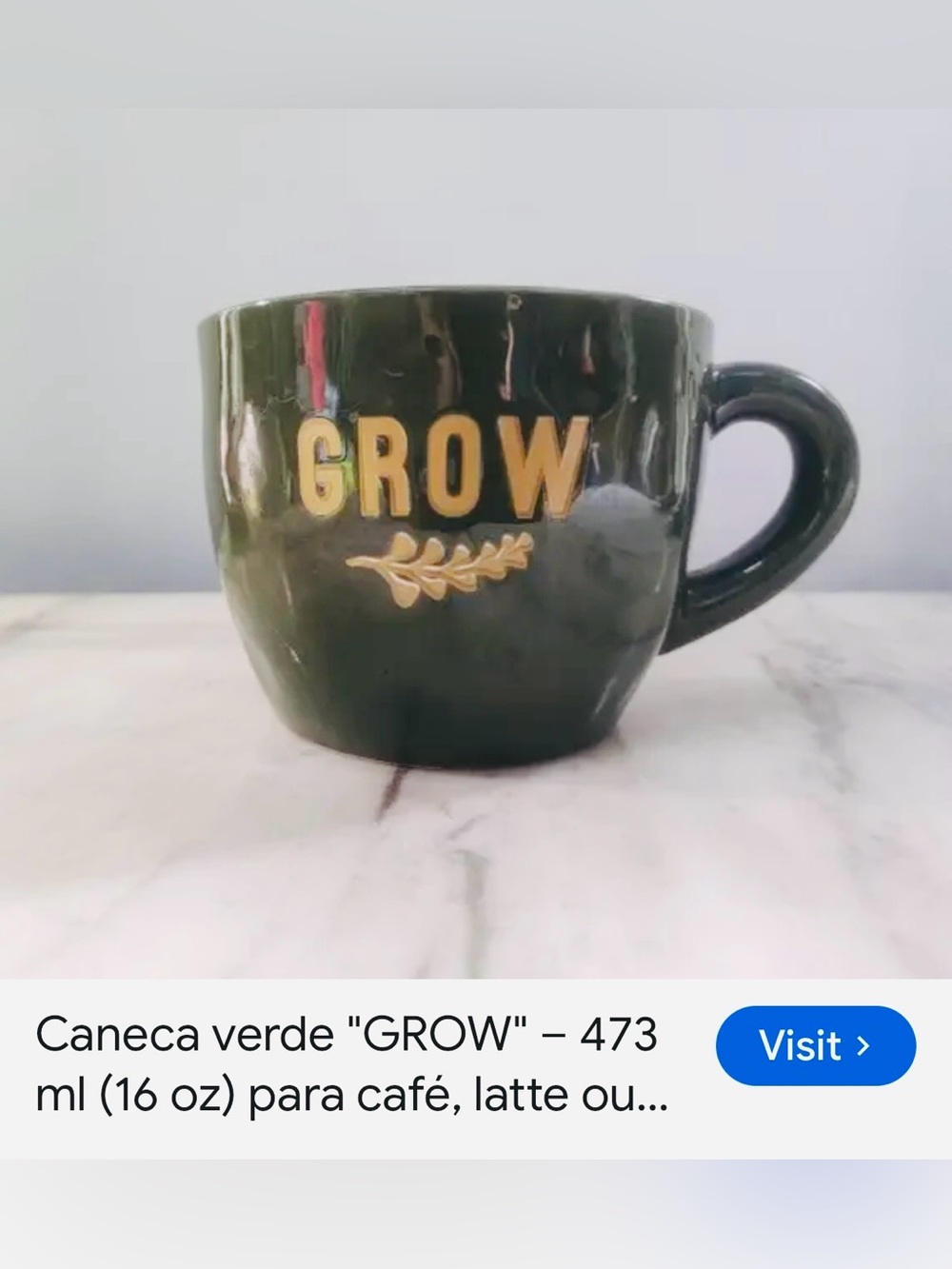 #3185**GROW Ceramic Mug in Dark Green & WHT Horse Julie Lee handcraft Painted